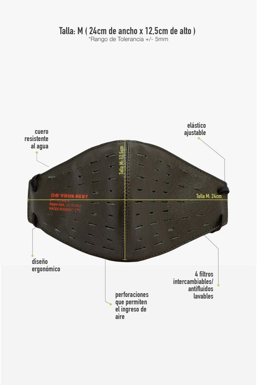 Tapabocas de cuero con filtro antifluidos