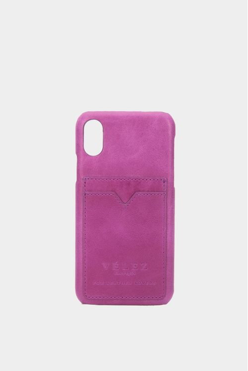 Porta celular bence de cuero Morado